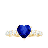 Certified 0.9 Carat Lab Created Blue Sapphire Heart Engagement Ring with Diamond Rosec Jewels