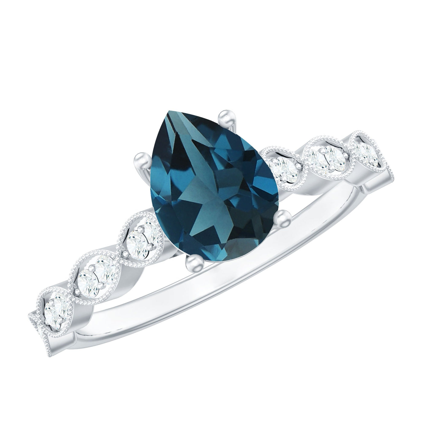 Pear Shaped London Blue Topaz and Diamond Engagement Ring For Women Rosec Jewels