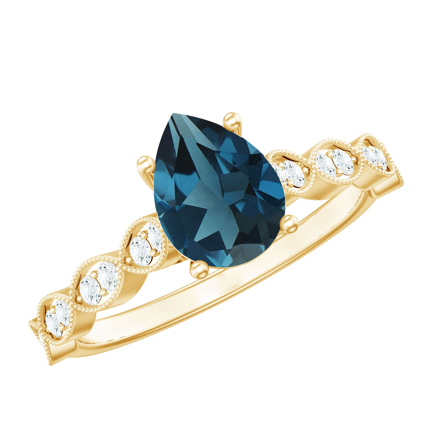 Pear Shaped London Blue Topaz and Diamond Engagement Ring For Women Rosec Jewels