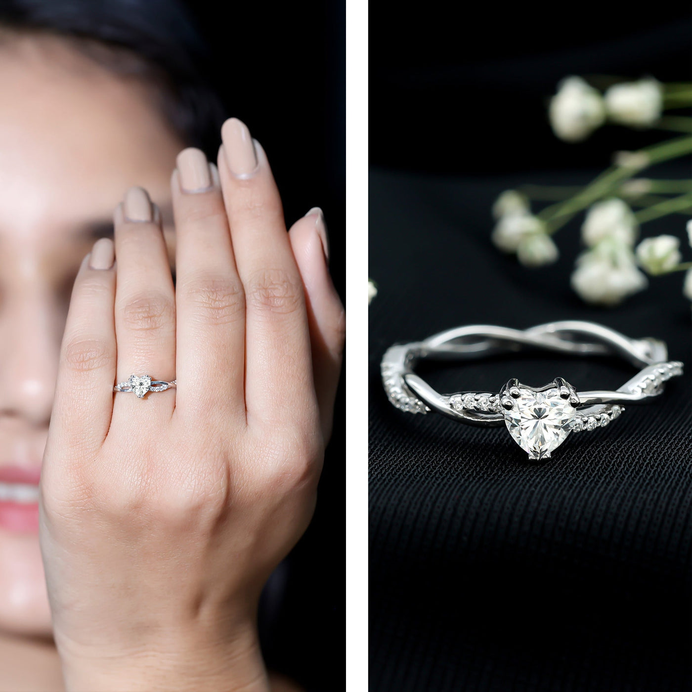 Heart Shape Moissanite Solitaire Promise Ring Rosec Jewels