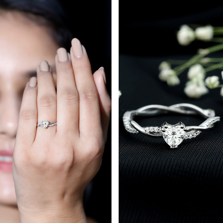 Heart Shape Moissanite Solitaire Promise Ring Rosec Jewels