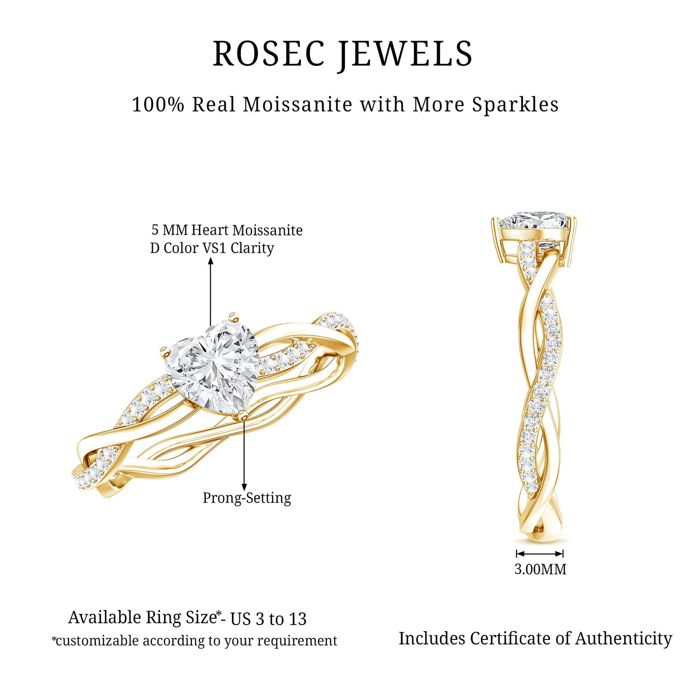 Heart Shape Moissanite Solitaire Promise Ring Rosec Jewels