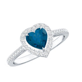 Heart Shaped London Blue Topaz Engagement Ring with Diamond Halo Rosec Jewels