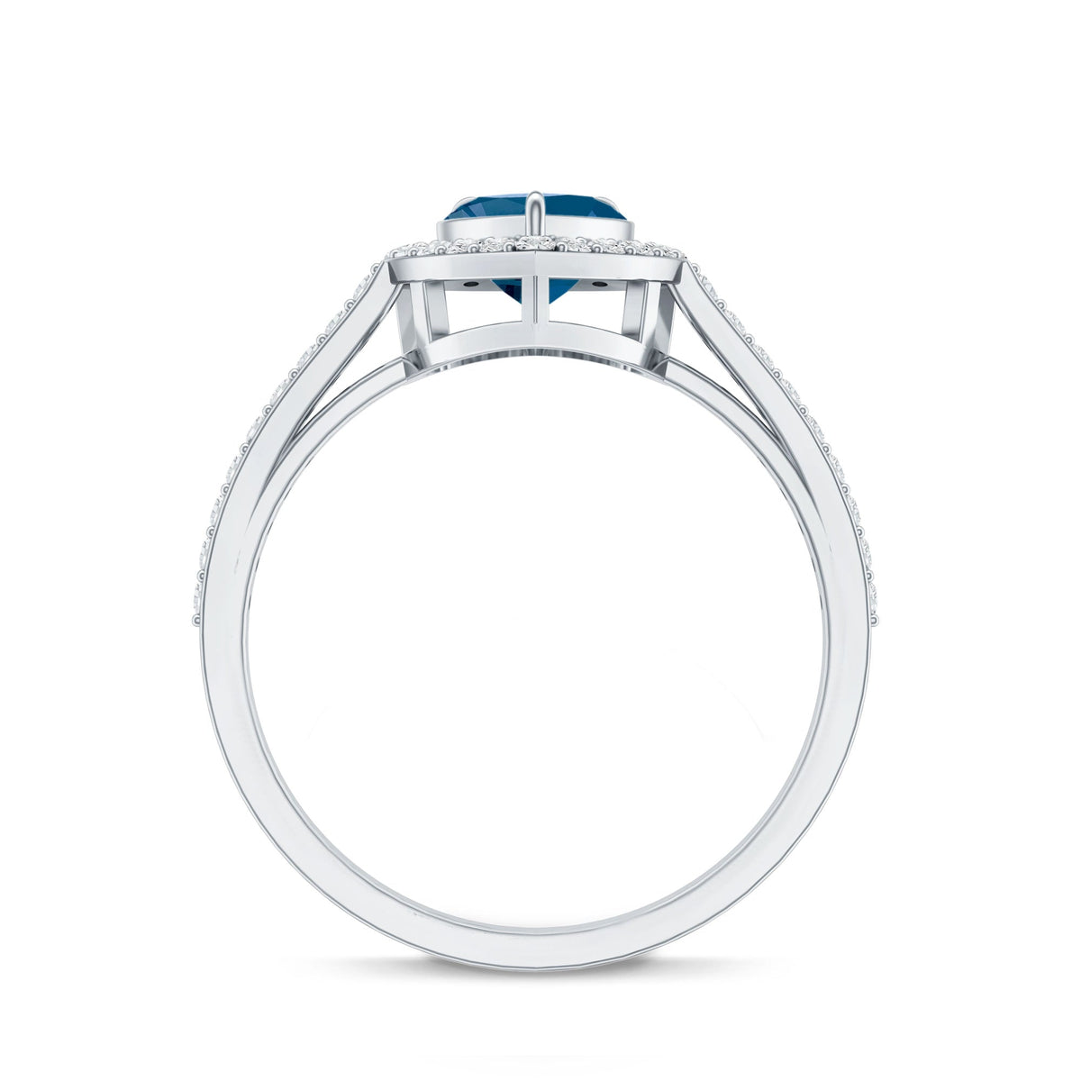 Heart Shaped London Blue Topaz Engagement Ring with Diamond Halo Rosec Jewels