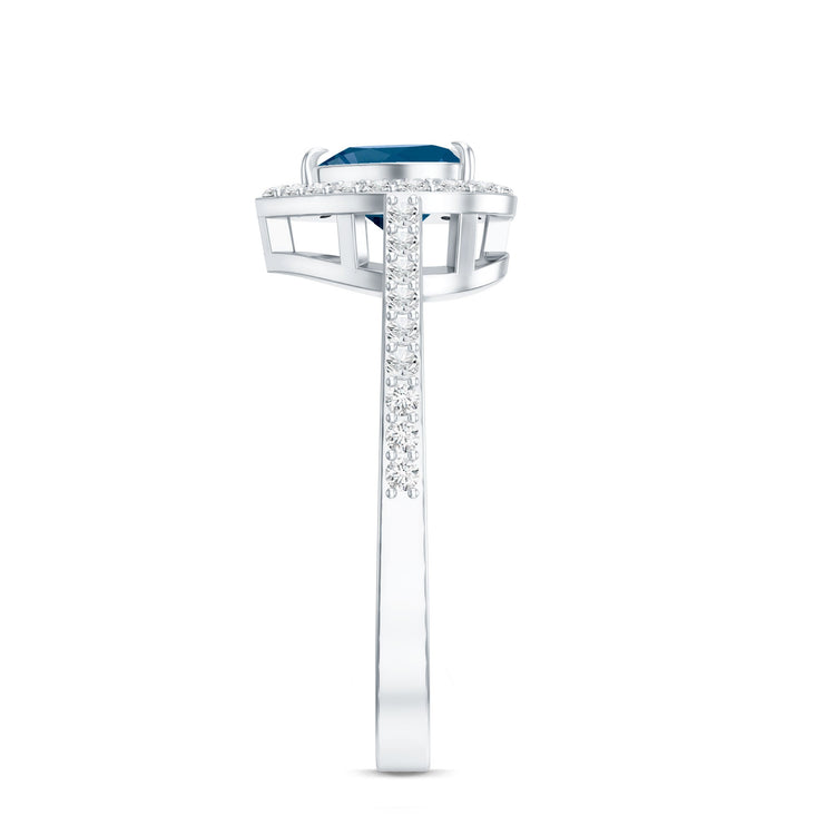 Heart Shaped London Blue Topaz Engagement Ring with Diamond Halo Rosec Jewels