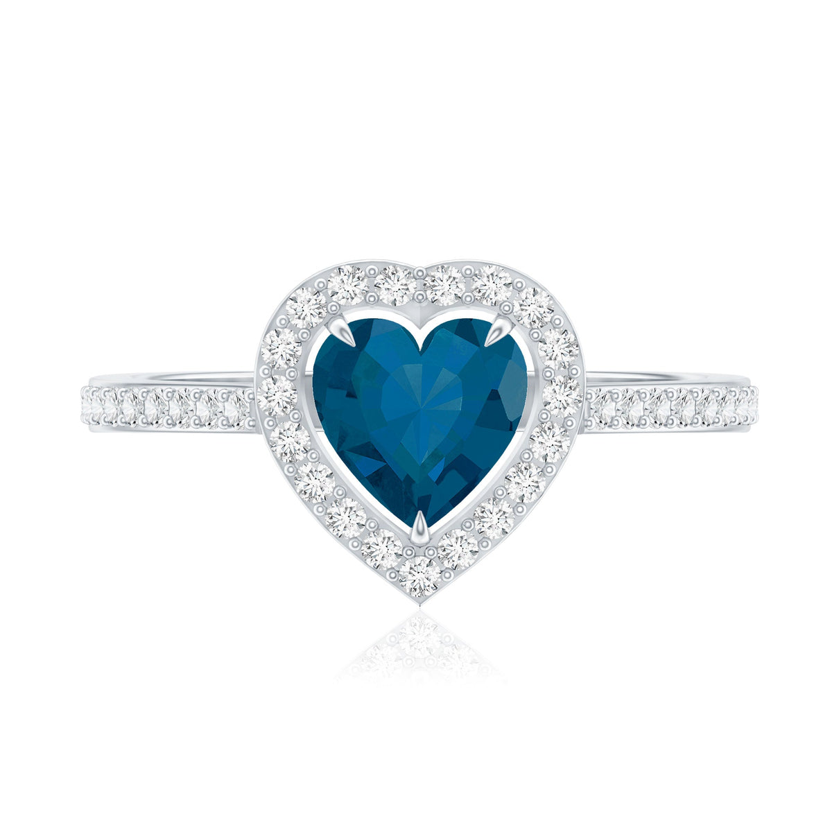 Heart Shaped London Blue Topaz Engagement Ring with Diamond Halo Rosec Jewels