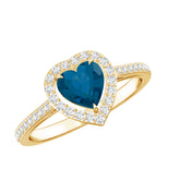 Heart Shaped London Blue Topaz Engagement Ring with Diamond Halo Rosec Jewels
