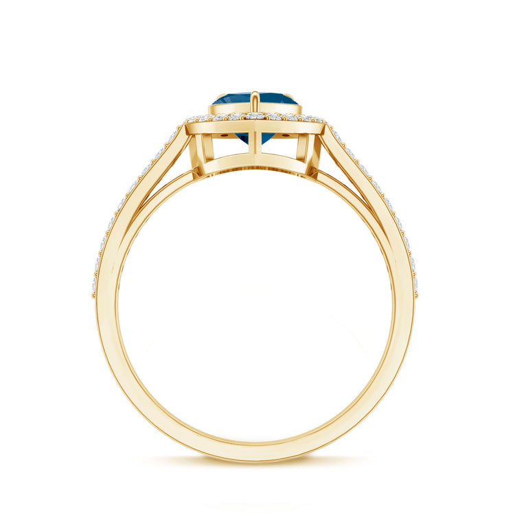 Heart Shaped London Blue Topaz Engagement Ring with Diamond Halo Rosec Jewels