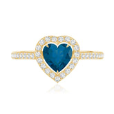 Heart Shaped London Blue Topaz Engagement Ring with Diamond Halo Rosec Jewels