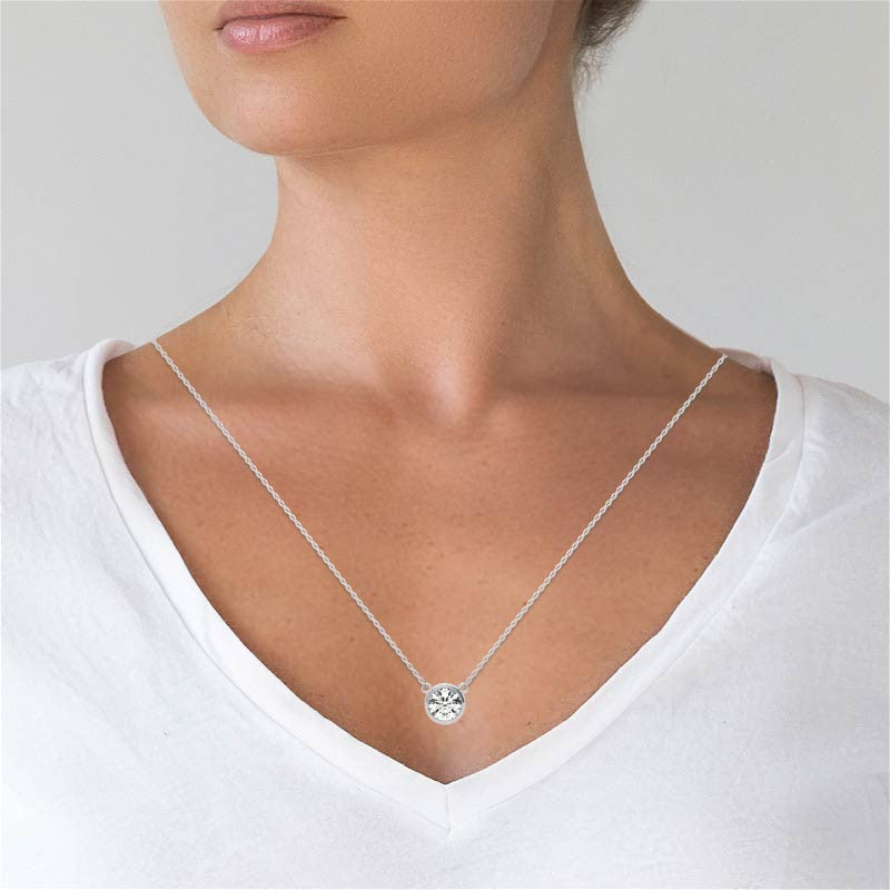 3.00 CTW Lab Grown Diamond Bezel Pendant Necklace in 14K Gold VossAgin