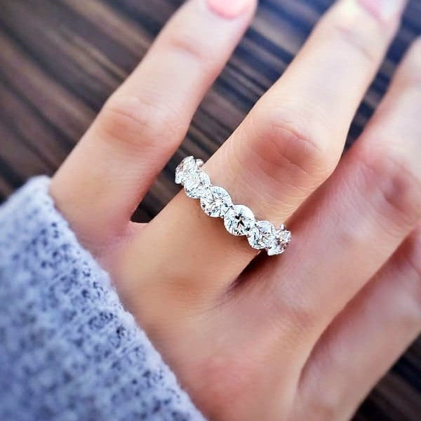 5.00 CTW Created Moissanite Eternity Band in 14k Gold Overlay – Round Cut Classic Ring VossAgin